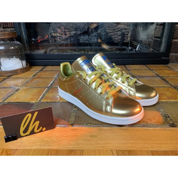 Mens 4.5 Adidas Originals Stan Smith Gold Leather Casual Sneakers FW5364 - Picture 4 of 8